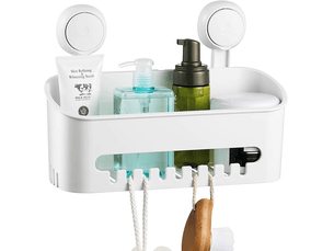 Support de douche à ventouse, sans perçage, pour salle de bain et cuisine, panier de rangement – 40 cm, blanc
