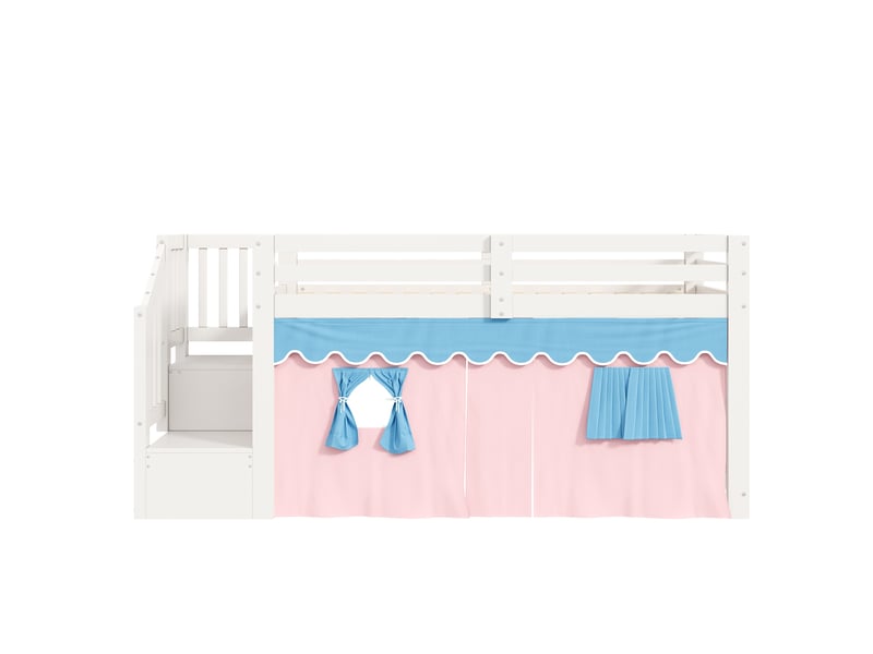  Lit mi-hauteur 90x200 cm blanc en bois de pin, rideaux occultants, espace inférieur ouvert, led, sans matelas  - Conforama A