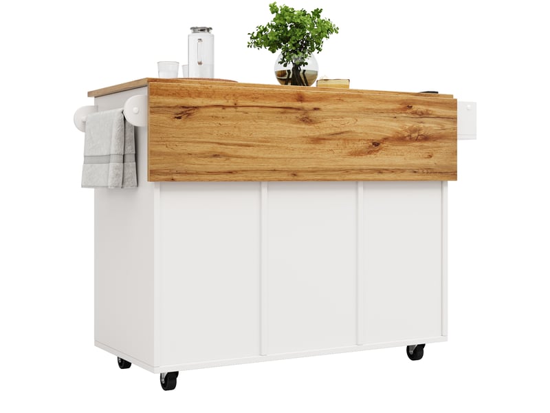  Desserte roulante,chariot de cuisine avec 2 portes,1 tiroir,1 niche,casier à vin,étagères à snack,plateau pliable,porte-serviettes et étagère latérale,blanc desserte blanc - Conforama E