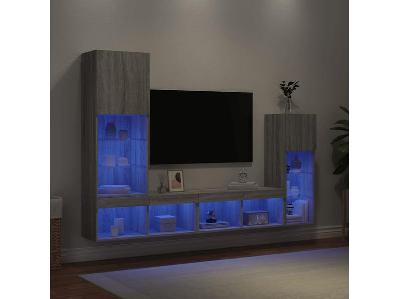 Unités murales tv avec led 4 pcs gris sonoma bois d'ingénierie shl89632 - Conforama B