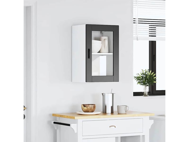 Meuble de rangement, armoire murale de cuisine avec porte en verre porto noir - Conforama B