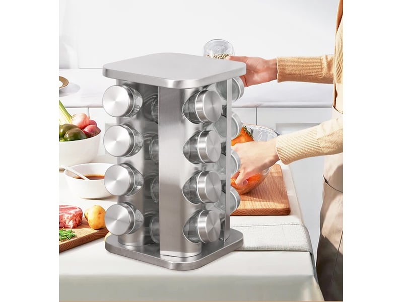 Présentoir à épices carrousel avec 16 pots à épices argente  - Conforama C