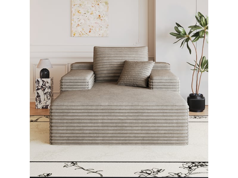  Canapé 1 place canapé compressé chaise longue en velours côtelé avec accoudoirs coussins pour salon chambre, camel  - Conforama D