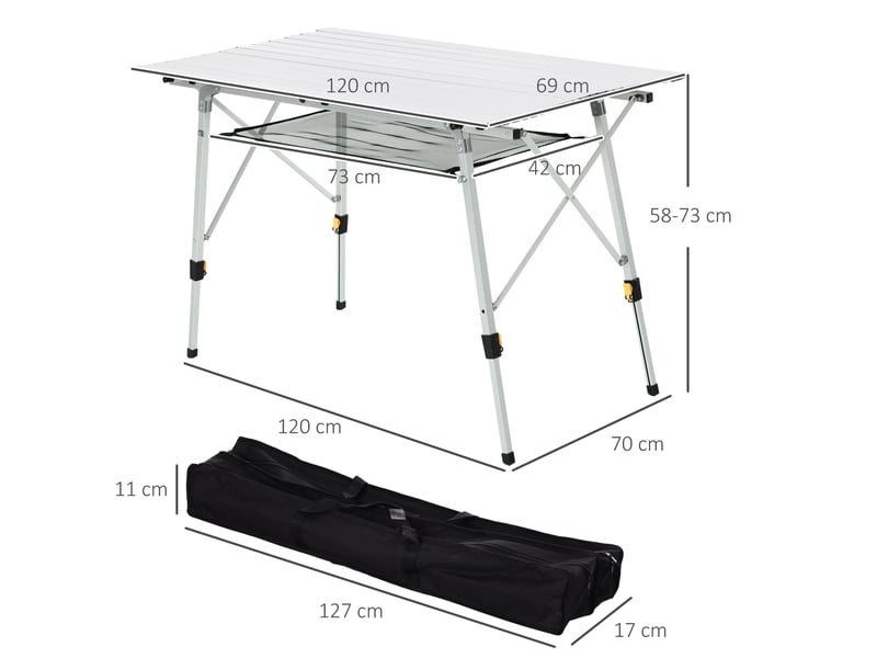 Table de jardin, table pliante table de camping aluminium gris 120x70x73cm - Conforama E