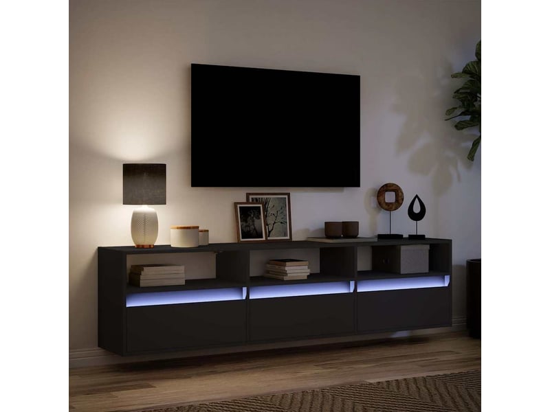 Meuble tv - banc tv - meuble de rangement mural avec éclairage led noir 180 x 31 x 45 cm - Conforama E