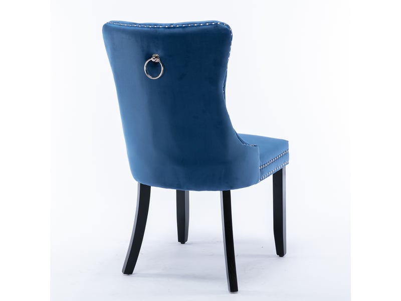  Chaises de salle à manger velours de2001bl bleues lot de 2 avec pieds bois et clous décoratifs  - Conforama E