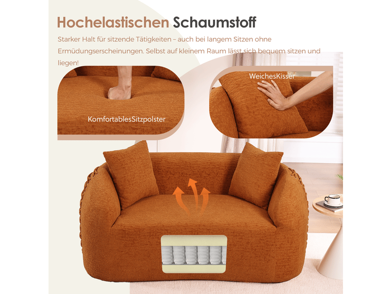 Canapé modulable 2 places 155x90 cm – orange – chenille texturée, 2 coussins inclus, sans montage nécessaire  - Conforama E