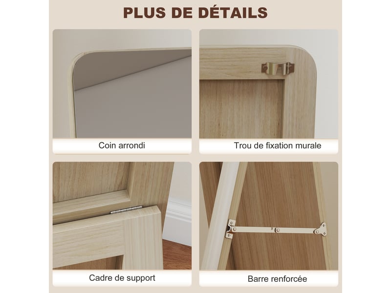  Miroir sur pied et mural rectangulaire bois naturel dim. 37l x 43l x 156h cm  - Conforama R