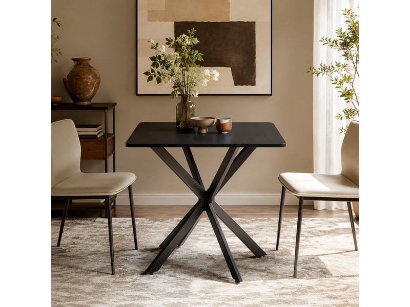  Table d’appoint, 80x80x75 cm, industrielle carrée table, pratique, plateau aggloméré, piètement acier, coloris noir  - Conforama B