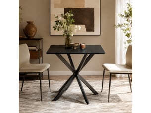 Table d’appoint, 80x80x75 cm, industrielle carrée table, pratique, plateau aggloméré, piètement acier, coloris noir