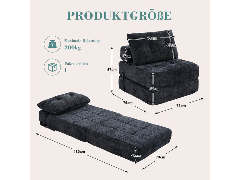  Canapé-lit pliant 79x79x57 cm noir sans matelas  - Conforama E