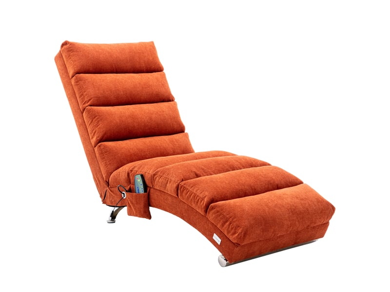  Fauteuil de relaxation massage fixe 148x55x84 cm, vibration douce, tissu lin, pieds métal chromé, orange  - Conforama A
