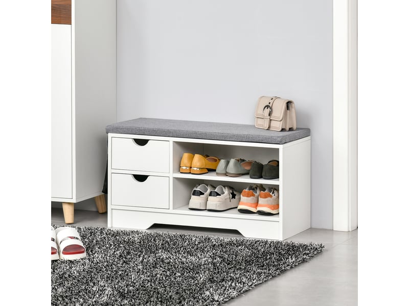  Étagère à chaussures gain de place, banc à chaussures en bois, meuble à chaussures d'entrée, blanc, 80,5 x 30,5 x 43,5 cm  - Conforama C