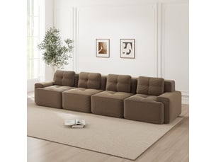 Canapé modulaire 4 places sans cadre en velours côtelé, nuage, assise profonde, antidérapant, marron