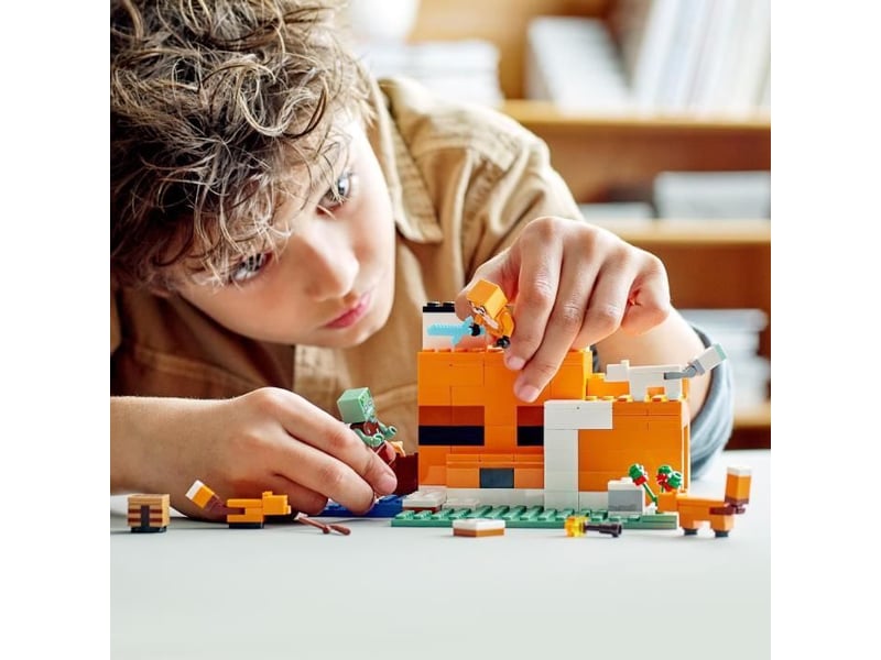  21178 minecraft le refuge du renard, jouet de construction maison, enfants des 8 ans, set avec figurines zombie, animaux  - Conforama E