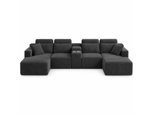 Canapé panoramique modulable 6 places 372 cm en velours côtelé gris foncé