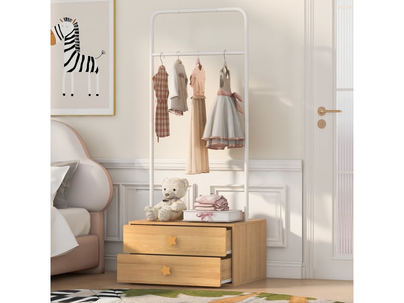 Portant à vêtements enfant,70x55x168 cm,avec 2 tiroirs,mdf,blanc et effet bois - Conforama B