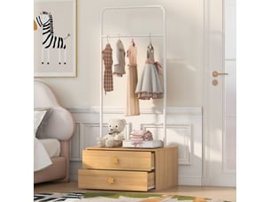 Portant à vêtements enfant,70x55x168 cm,avec 2 tiroirs,mdf,blanc et effet bois