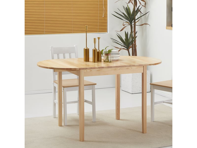 Table de salle à manger pliante ovale en bois massif 2 abattants peu encombrante 140l x 70l x 75h cm - Conforama W