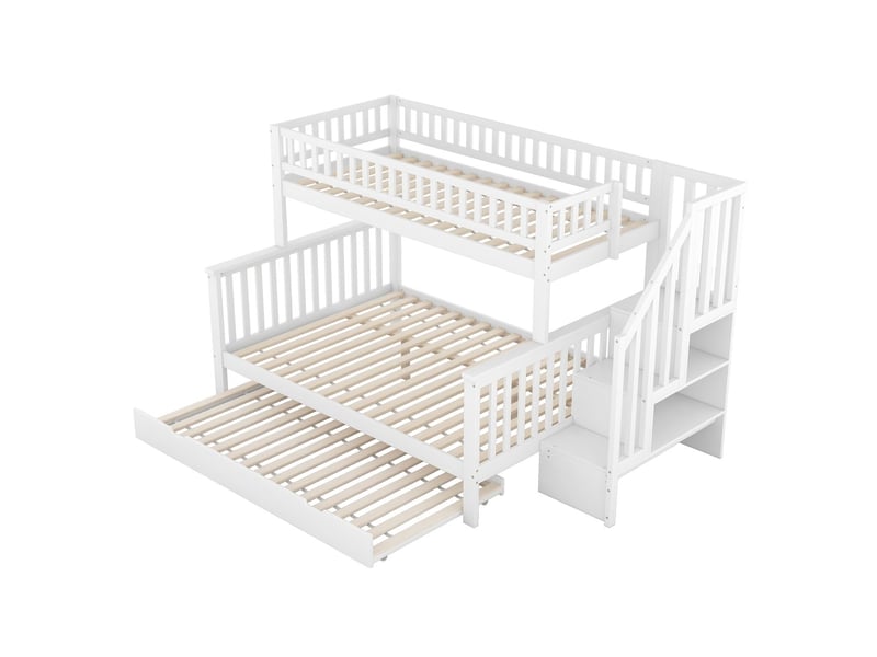  Lit superposé enfant - 90x200140x200 cm - escalier de rangement et lit gigogne - lit superposé - bois de pin massif blanc design  - Conforama A