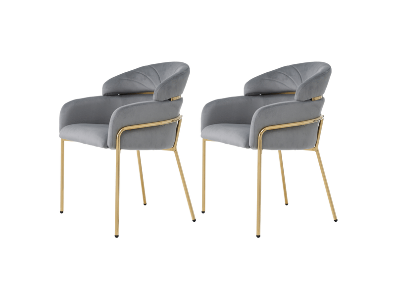 Chaise de salle à manger 2 pièces avec accoudoirs en velours gris et pieds métalliques, style moderne - Conforama A
