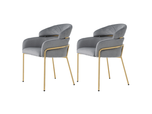 Chaise de salle à manger 2 pièces avec accoudoirs en velours gris et pieds métalliques, style moderne