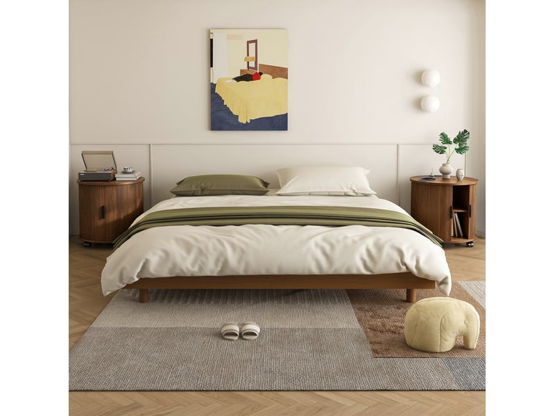 Table de chevet avec rangement et station de charge, porte coulissante, pour chambre en mdf noyer foncé 60 × 60 × 60 cm - Conforama E