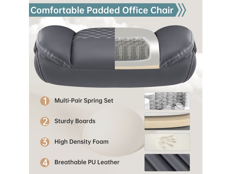 Chaise de bureau ergonomique à hauteur réglable avec accoudoirs relevables et roulettes en similicuir gris - Conforama E