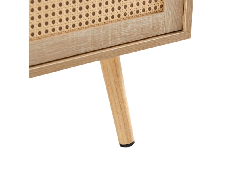  Table basse en osier tressé, portes coulissantes, pieds bois massif, design moderne, couleur naturelle, h40xl105xp55 cm  - Conforama E