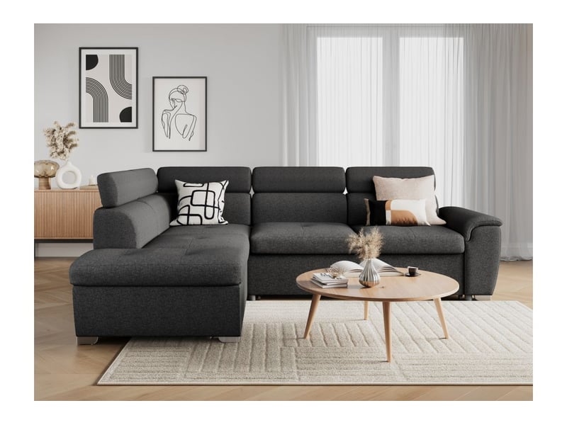 Canapé d'angle convertible paola 4 places avec coffre en tissu - gris foncé - angle gauche PAOLA - Conforama E
