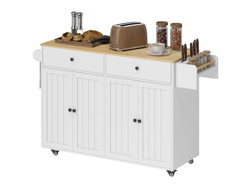  Îlot de cuisine mobile, 2 tiroirs, 2 placards, étagère à épices, porte-serviettes, porte-couteaux, mdf, blanc  - Conforama A