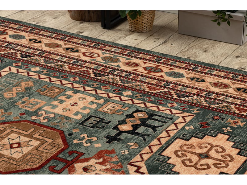 Tapis en laine kashqai 4306 400 oriental, cadre vert beige 67x130 cm - Conforama E