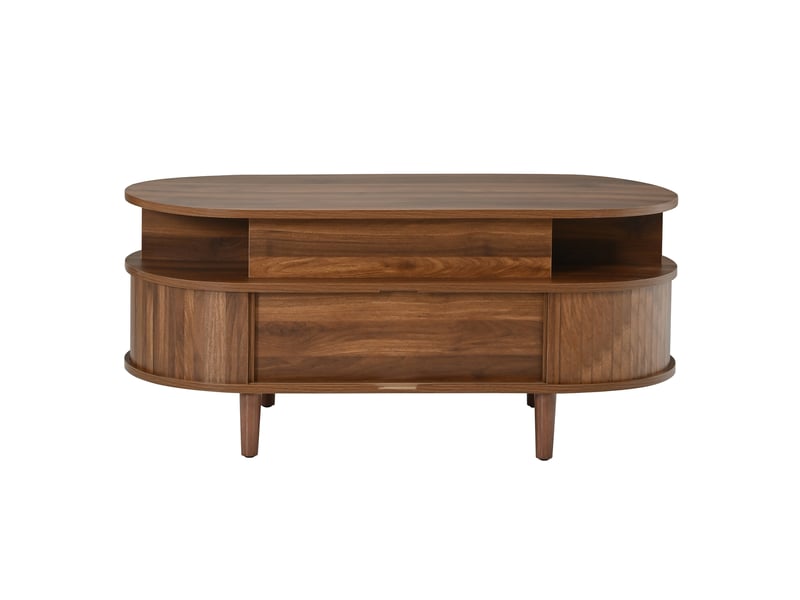  Table basse ovale relevable en mdf avec rangement caché, tiroir et portes coulissantes  - Conforama D