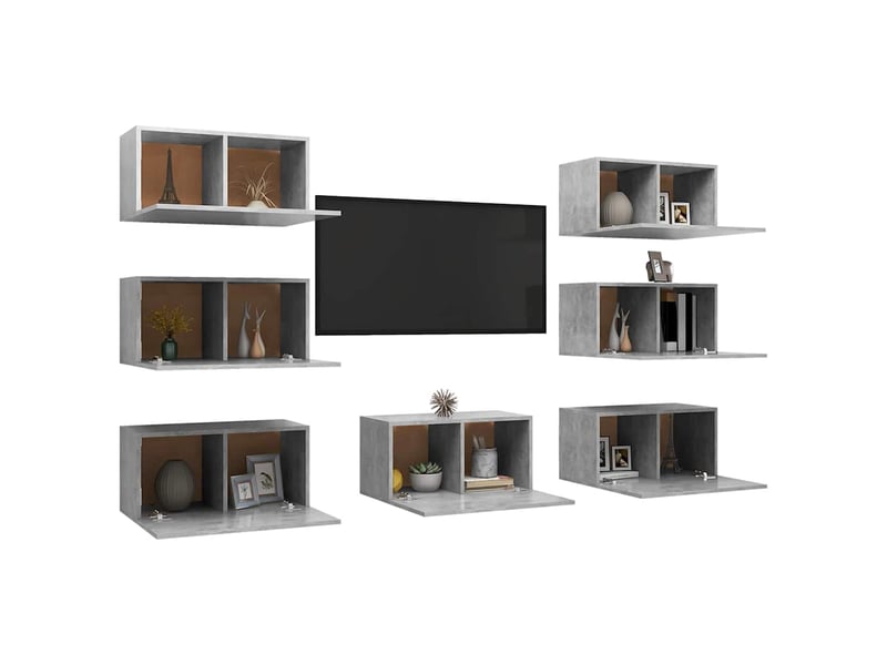  Meubles tv - banc tv - meuble de rangement 7 pcs gris béton 30,5x30x60 cm bois d'ingénierie  - Conforama C