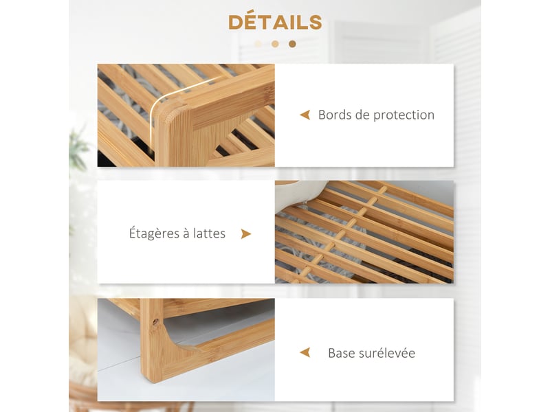 Étagère à chaussures à 3 niveaux porte-chaussures en bambou 9 paires de chaussures naturel 76 x 33 x 51 cm - Conforama R