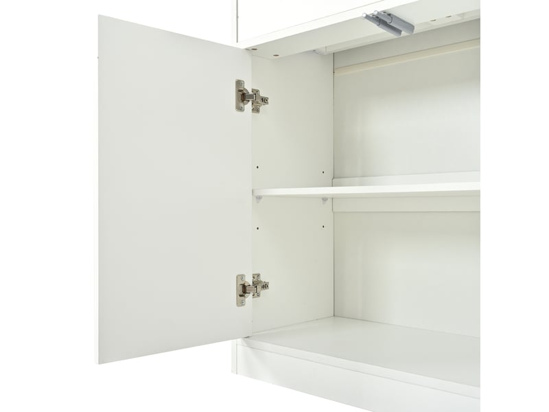  Buffet haut 70x34x180 cm, en panneaux de particules avec led, 2 tiroirs, style moderne, pour la maison, coloris blanc  - Conforama E