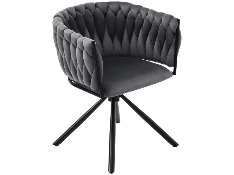  Chaise de salle à manger lot de 6, assise rembourrée velours gris chaise design, rotation 360°, structure métal, dossier ergonomique  - Conforama D