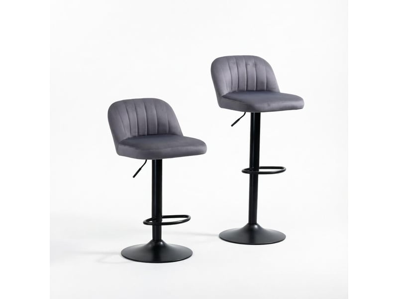  Tabouret de bar lot de 2 pivotant avec hauteur réglable, dossier et repose-pieds, en polyester gris et noir  - Conforama E