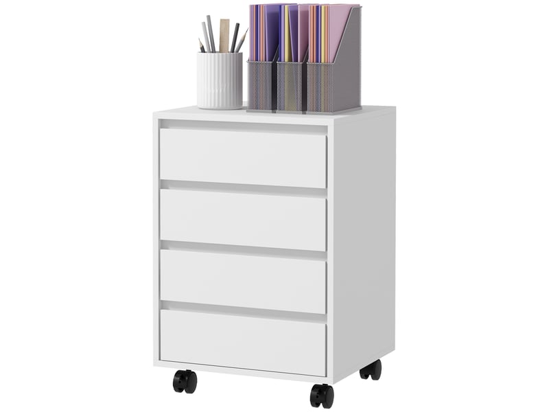  Caisson de bureau à 4 tiroirs, avec roulettes, pour bureau ou espace de travail, 46 x 40 x 65 cm, blanc  - Conforama B