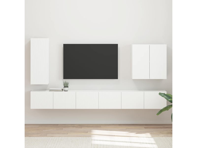  Ensemble de meuble tv - banc tv - meuble de rangement mural 6 pcs blanc  - Conforama B