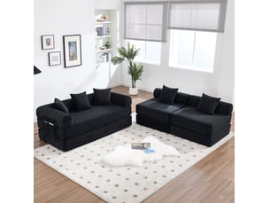 Canapé d’angle modulable convertible 4 places en velours côtelé noir 270 x 180 x 64 cm