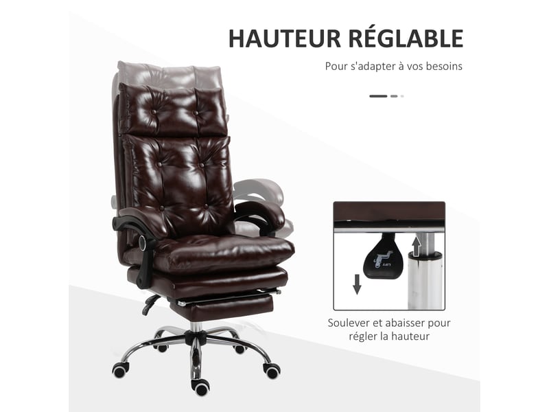  Fauteuil de bureau chaise de bureau ergonomique avec hauteur réglable dossier inclinable repose-pied rétractable marron  - Conforama E