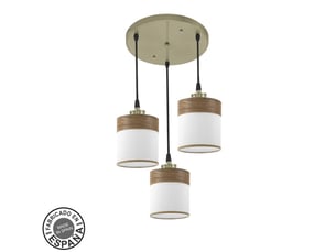 Plafonnier suspendu fabrilamp cloe cuirblanc-bois foncé 3 x e27 hauteur réglable 43-105 cm 42x42 cm