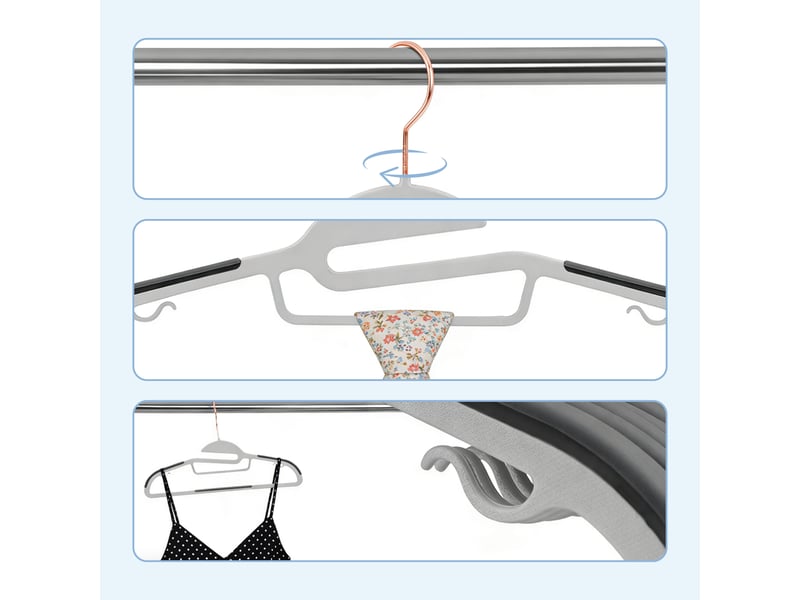  Lot de 30 cintres antidérapants en forme de s, gain de place avec crochet rotatif, 41,5 cm, gris  - Conforama E