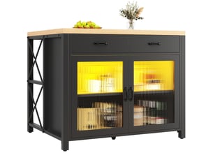 Îlot de cuisine led 100x80x90 cm avec portes vitrées et tiroirs, mdf, noir