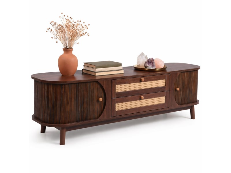  Meuble tv avec portes coulissantes et tiroirs en mdf pour salon 170×39,5×46 cm bois naturel  - Conforama A