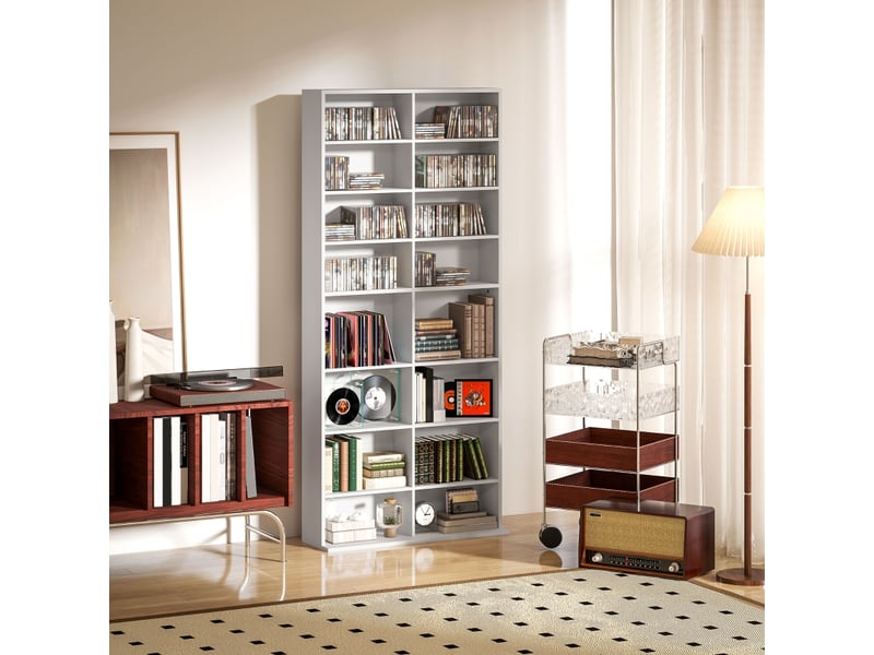  Bibliothèque pour cd dvd blu-ray blanc 78,5 x 24 x 175 cm jusqu'à 640 cd  - Conforama B