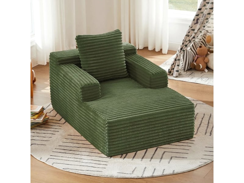  Canapé sans armature vert méridienne en velours côtelé 1 place  - Conforama D