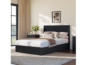 Lit coffre 2 places 140 × 200 cm avec rangement hydraulique, sans matelas, en mdf et métal, noir