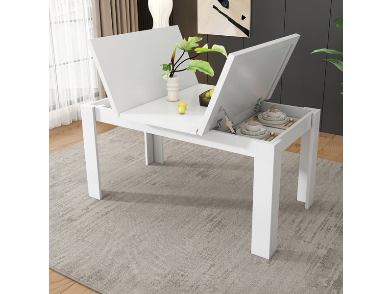 Table à manger pliante avec espace de rangement, structure mdf solide, idéale pour petits espaces, 120 x 70 cm – blanc - Conforama B